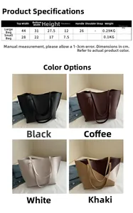 Detailed size chart and multi-color display of large PU leather tote bag set