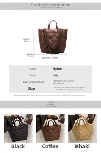 Tableau détaillé des tailles et options de couleurs pour le grand sac en nylon