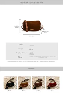 Detailed view of vintage matte PU leather pillow bag with tassel and size specifications