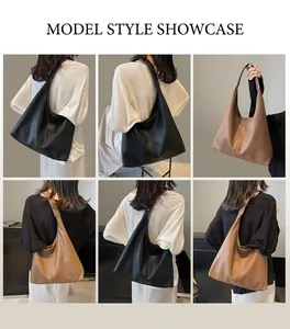 Detailansichten minimalistischer großer Shopper in Schwarz und Karamell mit Lederstruktur