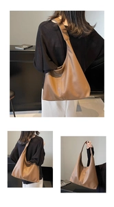Detailansichten der karamellbraunen Hobo-Tasche mit Litschimuster-Struktur