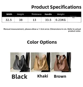 Detailed size parameters and color comparison for the large capacity leather tote bag
