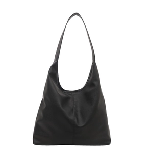 Classic black lychee pattern leather hobo tote bag with large capacity for commuting