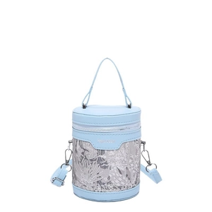 Sac seau bleu ciel avec dentelle florale et poignée supérieure pour femmes chic