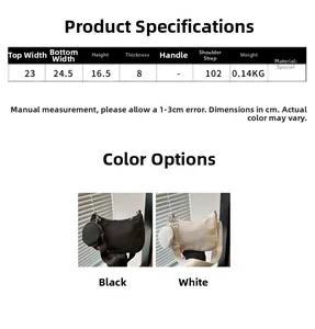 Size chart showing nylon underarm bag dimensions: 24.5cm width, 16.5cm height, 8cm thickness