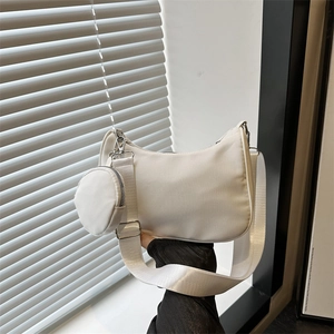 Sac À Bandoulière Hobo Pour Femmes Nylon Polyvalent Petit Porte-Monnaie Rond Détachable Sac Secondaire Couleur Unie Pour La Mode Quotidienne