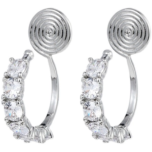 Elegant silver-plated hoop ear clips with sparkling row of cubic zirconia stones