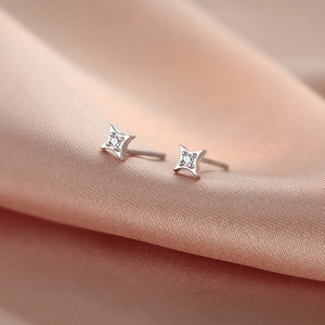 Elegant S925 sterling silver mini star stud earrings with sparkling cubic zirconia center