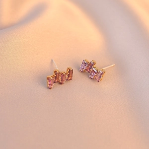 French style purple geometric zircon stud earrings in 18K gold plated silver setting