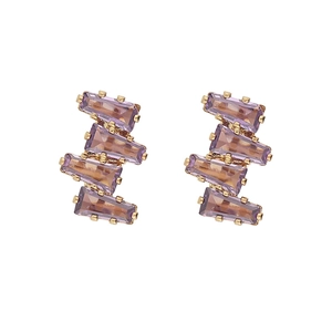 Minimalist purple baguette zircon geometric drop earrings with gold plated linear design
