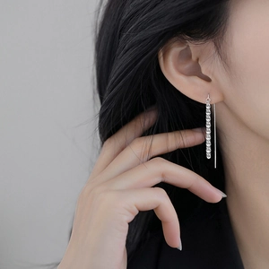 Boucles d'oreilles élégantes en argent S925 avec pampille épi de blé et chaîne longue