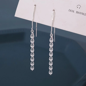 Boucles d'oreilles S925 en argent sterling avec plume de blé et chaîne à maillons gouttes