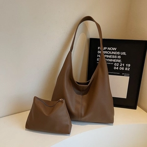 Braunes Handtaschen-Set aus Leder mit Litschi-Muster für Damen im minimalistischen Stil