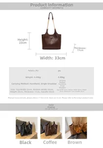 Size specifications and dimensions for a quilted tote bag with chain strap details
