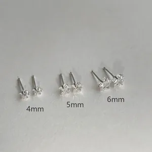 Three pairs of S925 sterling silver star stud earrings with cubic zirconia in 4mm 5mm 6mm sizes