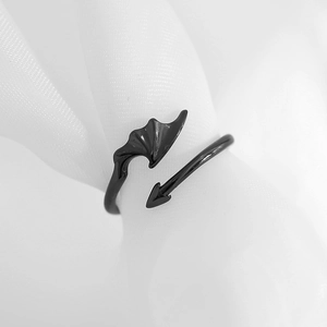 Minimalist black devil wing open ring with bat elements and adjustable spiral band design