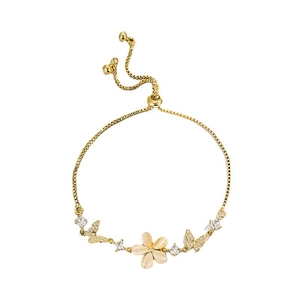 Golden cat eye stone flower bracelet with zircon butterfly and adjustable slide clasp