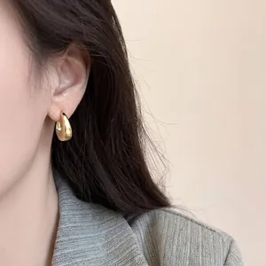 Boucles D'oreilles Créoles Ovales Rétro Françaises Minimalistes En Cuivre Épais Géométriques Polies Pour Femmes