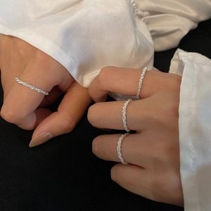 Shimmering Broken Silver Adjustable Chain Ring For Women Minimalist Copper Pull Out Slider Bead Jewelry Elegant Index Finger Ring