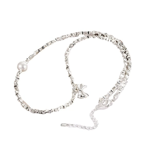 Elegant S925 silver necklace with white pearls and a bow pendant on white background