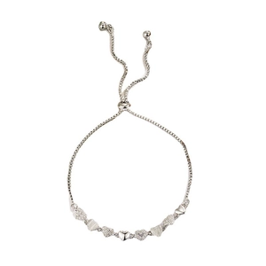 Bracelet coeur ajustable avec opale et zircons pavés dans une finition argent poli