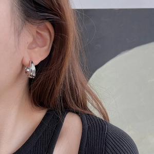 Irregular Pleated Chunky Hoop Earrings Copper Textured Geometric Minimalist Modern Artistic Jewelry For Women