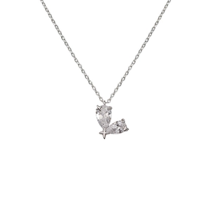 S925 sterling silver heart necklace with pear-cut cubic zirconia and star accents