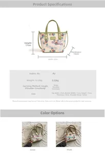 Dimensions détaillées et spécifications du mini sac cabas imprimé en similicuir PU