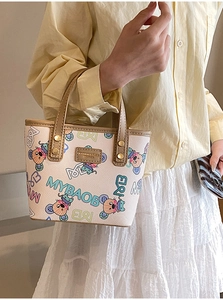 Sac fourre-tout chic avec imprimés de souris de dessin animé et anses en similicuir