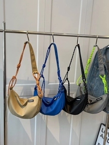 Nylon Crossbody Dumpling Bag For Women Men Unisex Casual Crescent Shoulder Bag With Braided Rope Strap Fashion Label