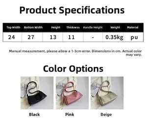 Detailed size guide and color options for the stylish PU leather shoulder bag
