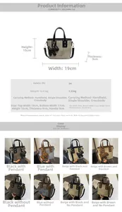 Detailed size specifications for the mini PU leather bucket bag with dog pendant charm
