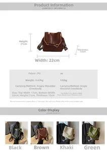 Größentabelle für PU-Eimertasche mit Maßen 22x21x13cm und vier Farbvarianten