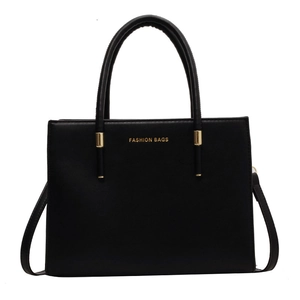 Borsa tote classica in pelle PU nera con scritte dorate e tracolla regolabile