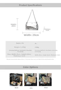 Detailed size specifications and color options for the stylish PU leather shoulder bag