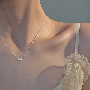 Strik Hanger Ketting Koper Verzilverd Glanzend Zirkonia Sierlijke Sieraden Elegant Cadeau Voor Vrouwen Meisjes