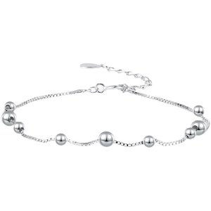 Minimalist S925 silver beaded anklet with polished round beads and box chain design