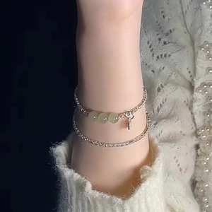 Bracelet en argent S925 avec perles de jade Hetian et pendentif géométrique