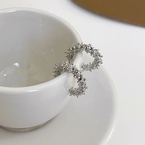 Minimalist S925 silver C-shaped hoop earrings with textured crushed silver finish