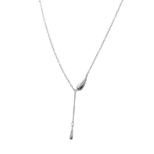 Minimalist silver Y-shaped drop necklace featuring elegant double teardrop pendants