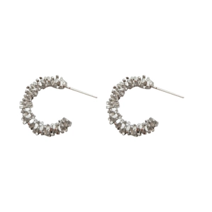 Minimalist S925 silver C-shape stud earrings with unique crushed metal texture design