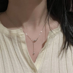 Minimalist Silver Color Copper Y-Necklace Featuring Double Water Drop Pendants And Long Tassel Chain Elegant Women Jewelry