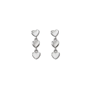Polished silver heart-shaped drop earrings with three-tiered vertical link design