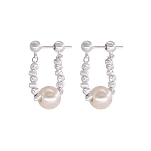 Orecchini minimalisti in argento S925 con perni sferici e perle pendenti eleganti