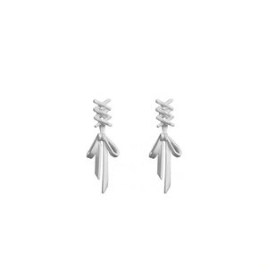 S925 silver bow ribbon earrings with elegant tassel drop design on white background