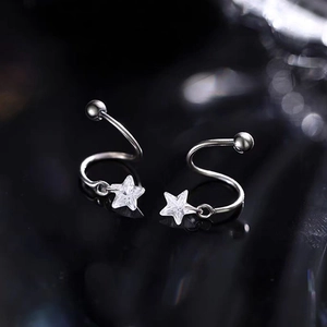 Minimalist S925 sterling silver S-shaped star stud earrings with clear zircon crystals