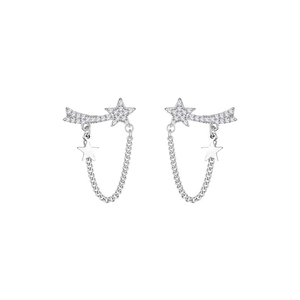 Elegante silberne Stern-Ohrringe mit Zirkonia-Besatz und filigraner Sternenkette