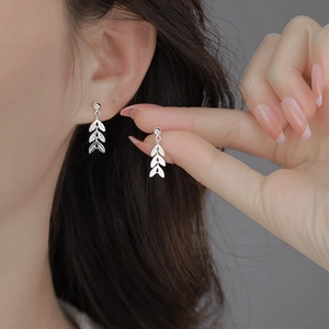 Boucles D'oreilles Pendantes Feuilles Avec Tige En Argent Sterling 925 Cuivre Feuillage Évidé Gland Bijoux Élégants