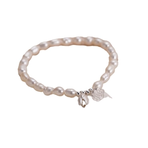 Elegantes S925 Silber Perlenarmband mit Barockperlen und Lotusblumen-Anhängern