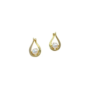 Elegant gold drop earrings with hollow geometric frames and round white pearls